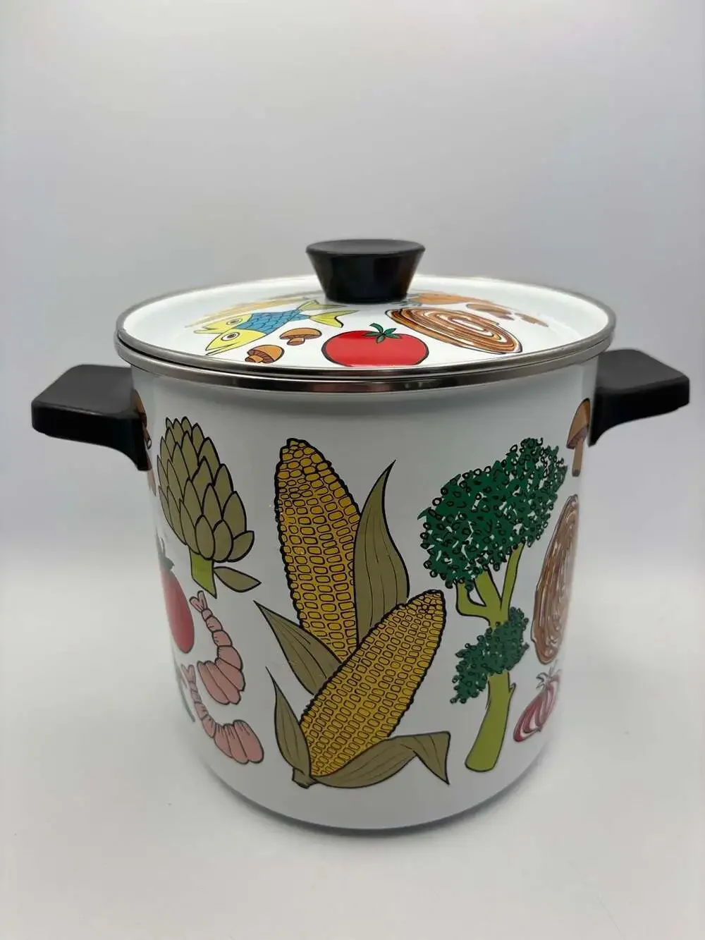Vintage 1970s San Ignacio Nantucket Enamel Seafood and Vegetable Steamer Pot wit
